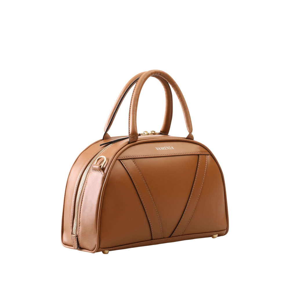 Henkeltasche als Crossbody Tasche aus Nappaleder Caramel
